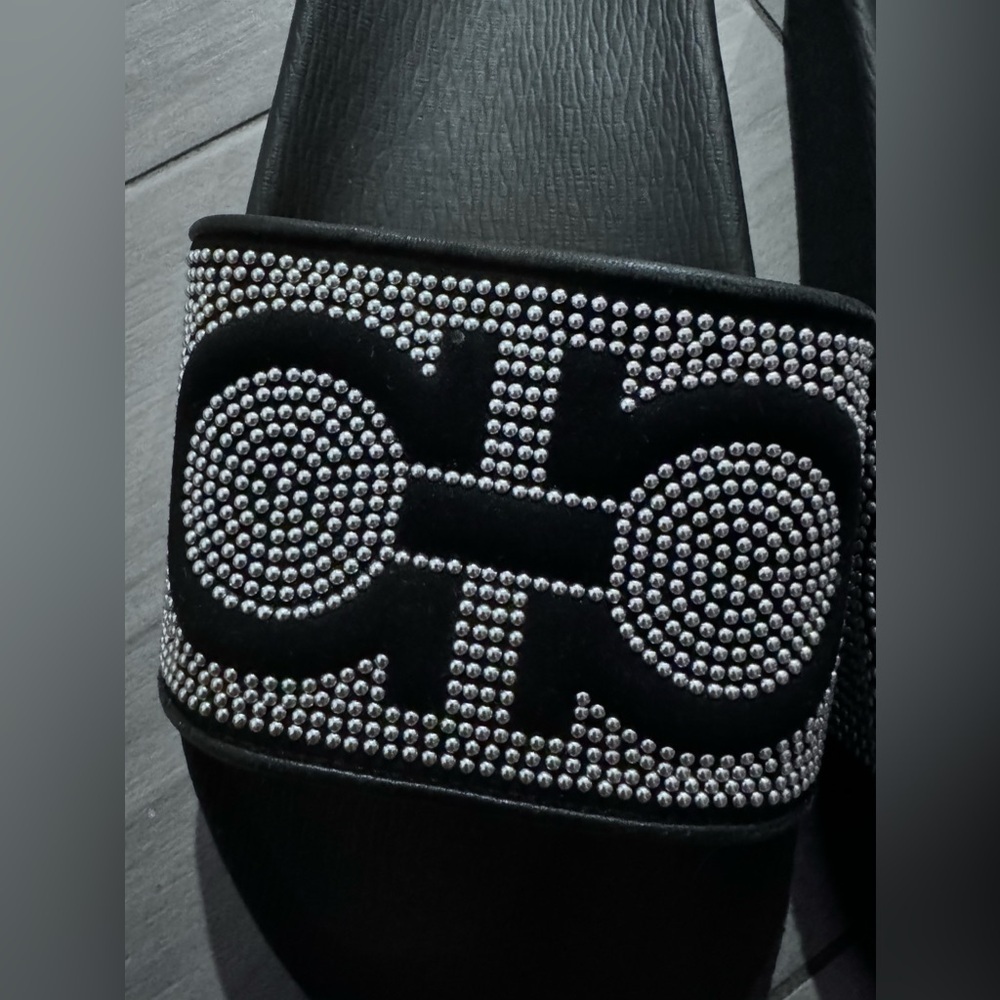 Ferragamo Black Studded Slides Logo Sandals Chic Summer Designer - Picture 4 of 6